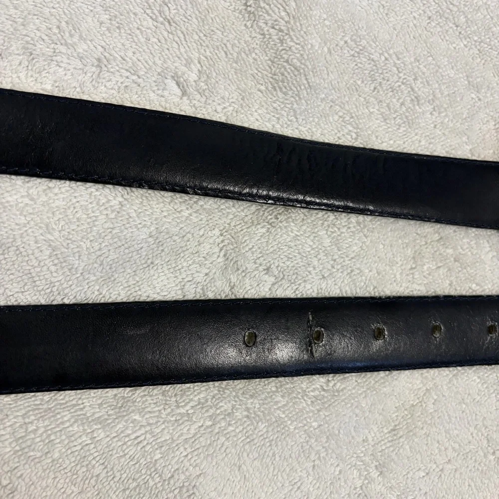 Vintage Christian Dior Blue Leather Belt with Gold-Tone Buckle M